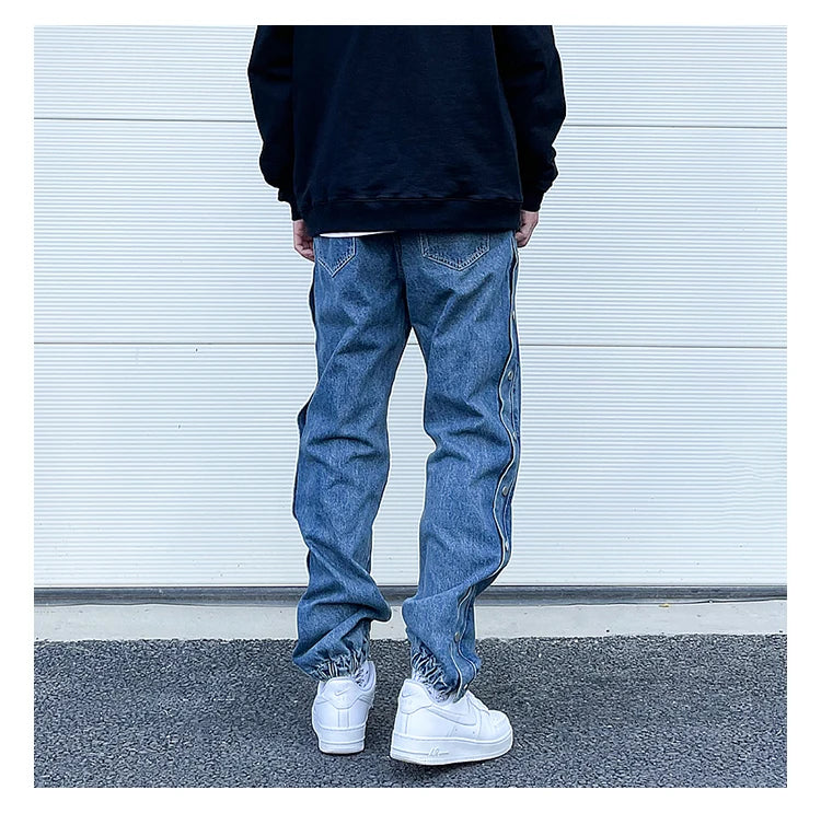 washed distressed denim sweatpant cashew flower patchwork oversized splice buckle jogging jeans casual button baggy men clothing unique joggers style 3357