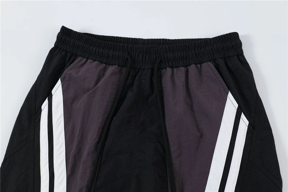 men black sports pants y2k striped patchwork joggers baggy pants hip hop casual drawstring waist quick drying trousers unique joggers style 3740