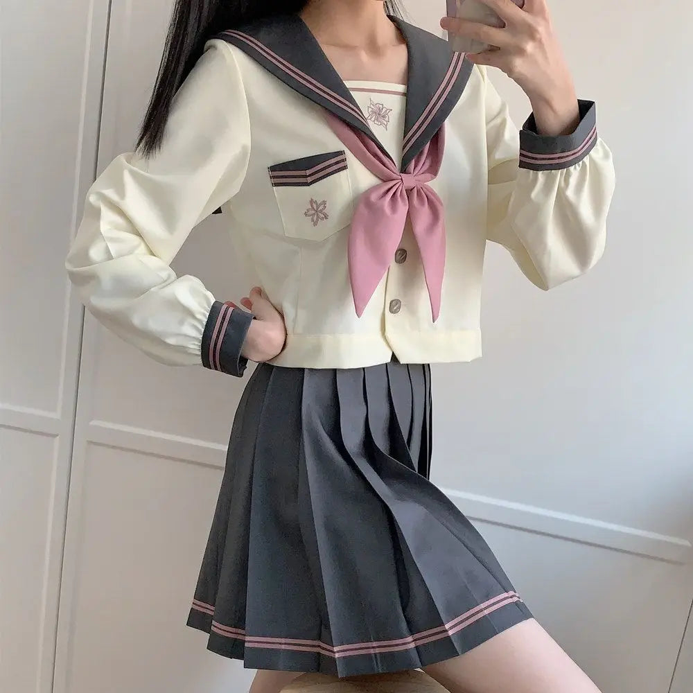 Student Union JK Uniform Sailor Suit Blue Skirt Long Sleeve Navy Collar Bow Tie Two Colors Two-piece Set Vitality Kawaii Street King Limited