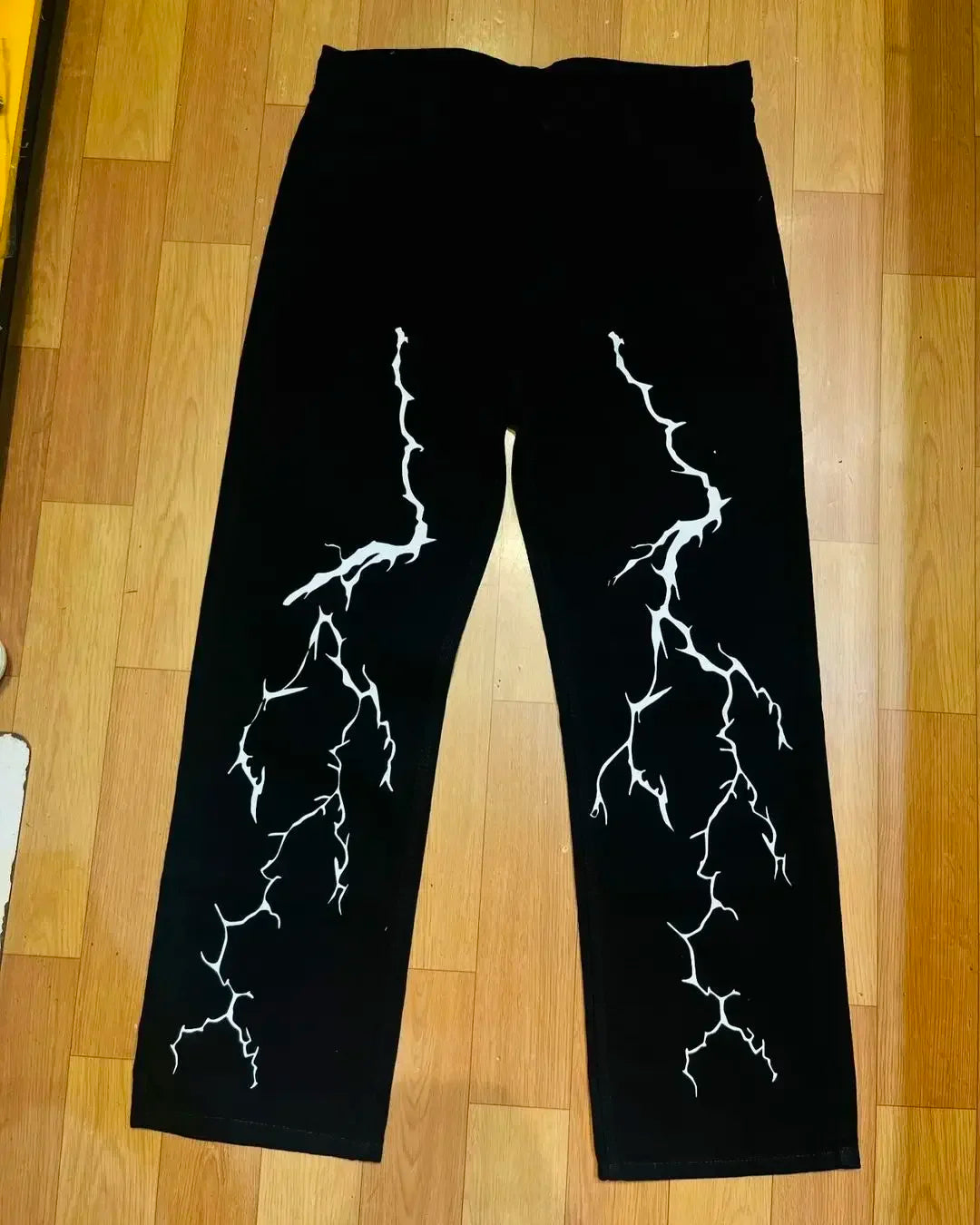 Harajuku fashion mens women’s jeans lightning graphic wide leg jean streetwear y2k denim cuples high waist pants men clothing Street King Limited
