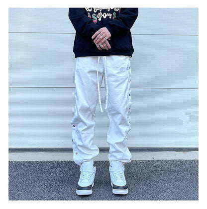 washed distressed denim sweatpant cashew flower patchwork oversized splice buckle jogging jeans casual button baggy men clothing unique joggers style 3338