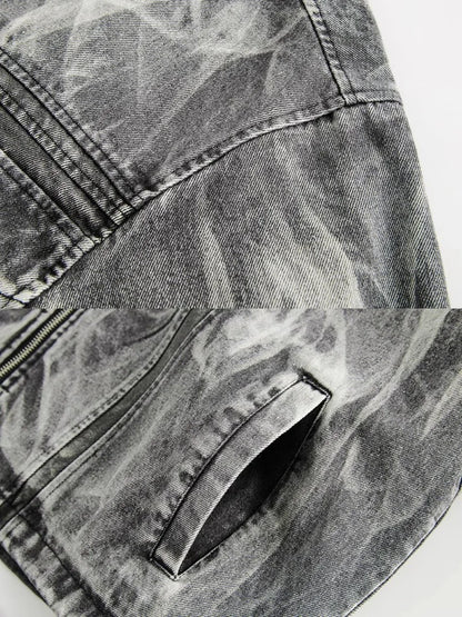 autumn high street washed denim jacket mens vintage graffiti printing stand collar motorcycle coats patchwork punk cowboy tops unique jeans style 3576