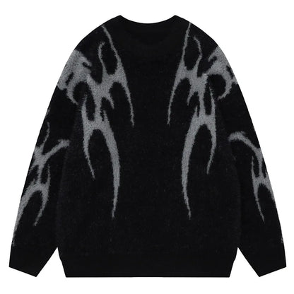 Men Sweater Harajuku High Street Winter Warm Knitted Coat Oversized Thorn Pattern Top Loose Gothic Punk Pullover Street King Limited