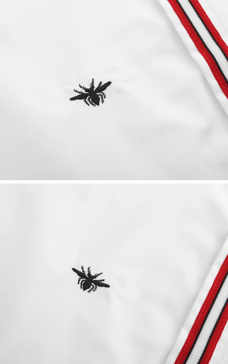 New 2021 Luxury Men Classic Embroidered bee stripe Ribbon Fashion Cotton Casual Shirts Shirt High Quality Short Sleeves A65 Street King Limited