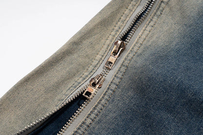 Ro Style Gradient Blue Horn Stacked Floor Dragging Jeans Unisex Streetwear Baggy Y2K Ribbons Zipper Denim Trousers Oversized Street King Limited