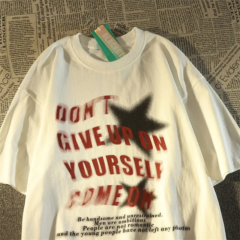 Heavy cotton short-sleeved T-shirt men's spring and summer loose European and American style high street hiphop T-shirt tops emo Street King Limited