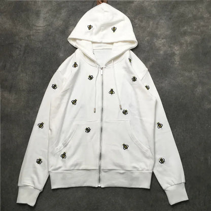 New luxury Men Novelty Embroidery bee Hoodies Hoody hooded Sweatshirts velvet Cotton Drake Thicken Fleece pullover Thicken E03 Street King Limited