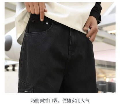 men american streetwear fashion loose casual hip hop wide leg black denim baggy jeans pants man y2k cargo jeans trousers unique cargo style 2224