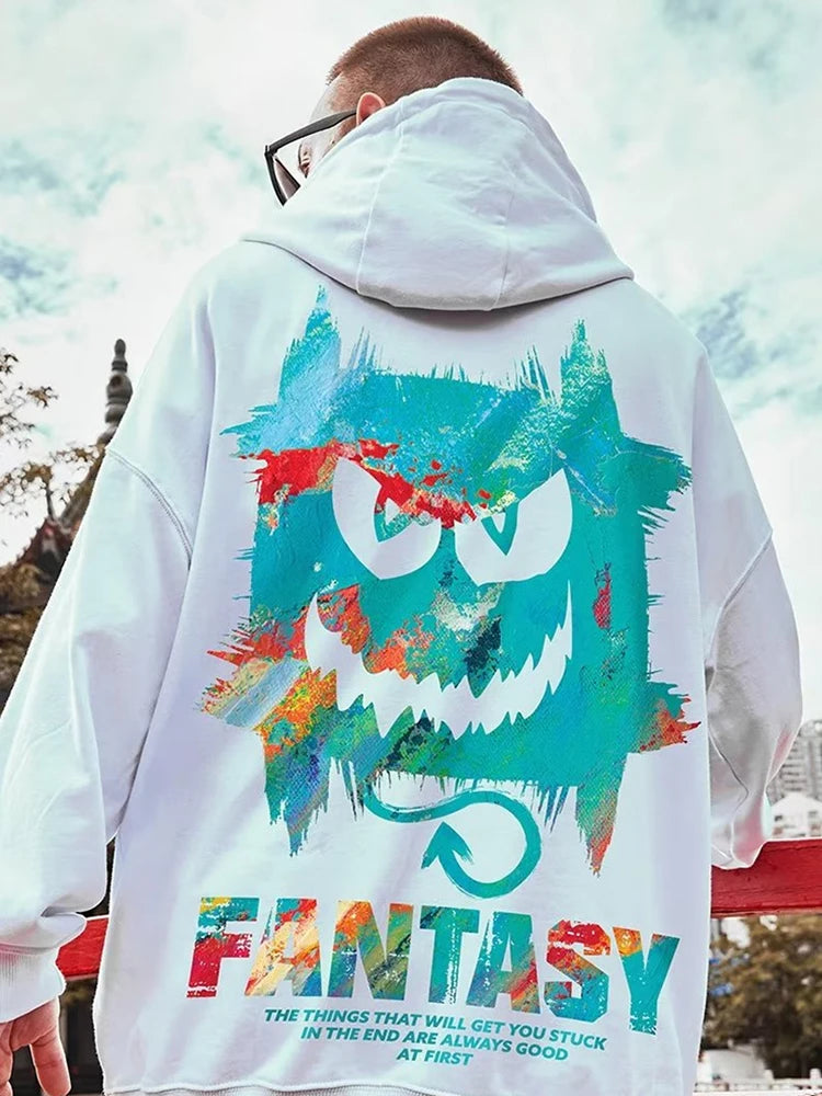 Harajuku Devil Graffiti Print Oversized Hoodies For Men Autumn Hooded Sweatshirts Couples Hip Hop Fashion Hoodie y2k Streetwear Street King Limited