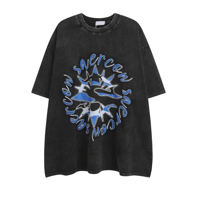 2023 Streetwear T Shirt Skull Skeleton Graphic Hip Hop Oversized T-Shirt Men Cotton Tops Tees Retro Washed Black Tshirt Hipster Street King Limited
