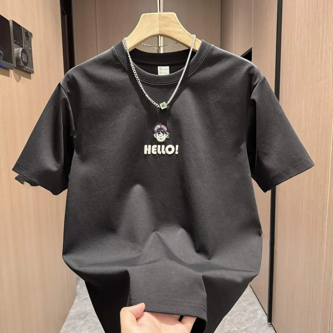 summer new pure cotton short-sleeved T-shirt for men, trendy, versatile, casual, loose, Korean style, round neck, half-sleeved Street King Limited
