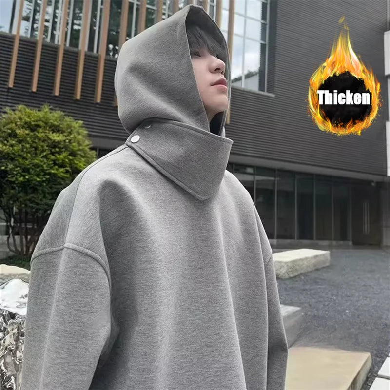 Solid Color Hoodies Men Women Japanese Loose Pullovers Sweatshirt Harajuku Detachable Neck Hoodie Autumn Spring Casual Overcoats Street King Limited