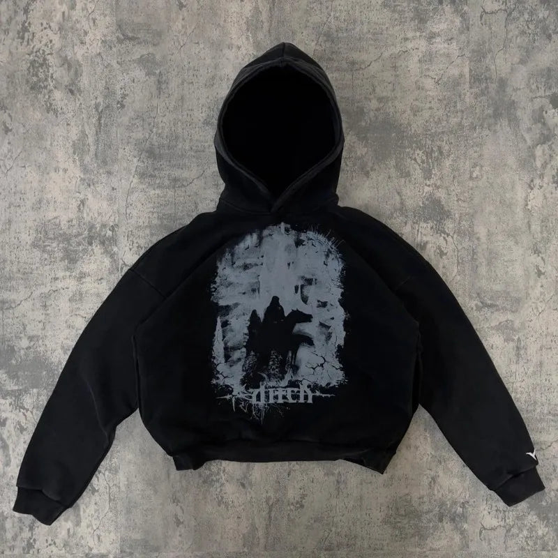 European and American New Dark Style Printed Oversized Hoodie Men Y2k Harajuku High Street Hip-hop Retro Fashion Pullover Women Street King Limited
