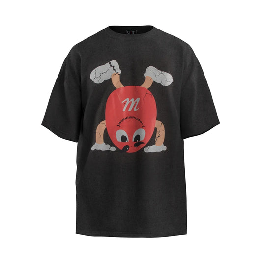 Summer Retro Chocolate Bean Crack Print Cartoon Washed Vintage Short Sleeved Creative High-quality Street Oversize Short Sleeved Street King Limited