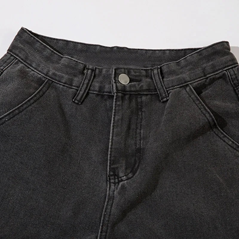 Men Black Jeans Multi-Pocket Distressed Denim Trousers American Vintage Straight Baggy Cargo Pants Hip Hop Streetwear Unisex Street King Limited