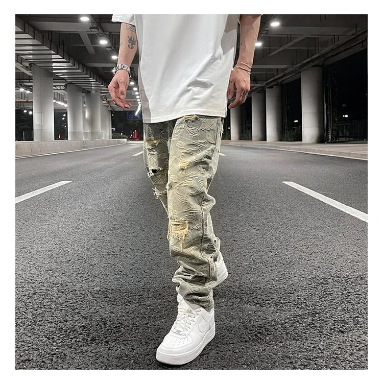 fashion paisy denim jeans mens destoryed holes zipper jeans pants hip hop streetwear new summer casual joggers loose jeans pants unique joggers style 1228