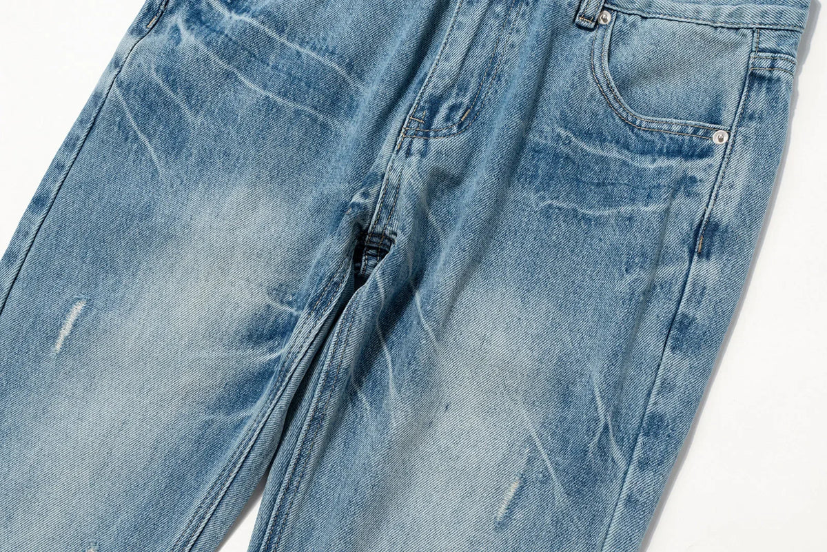 streetwear ropa hombre lightning pattern washed split jeans for men washed pocket baggy casual denim trousers oversized cargos 1 unique cargo style 643