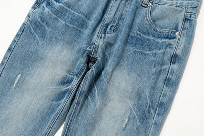 streetwear ropa hombre lightning pattern washed split jeans for men washed pocket baggy casual denim trousers oversized cargos 1 unique cargo style 643