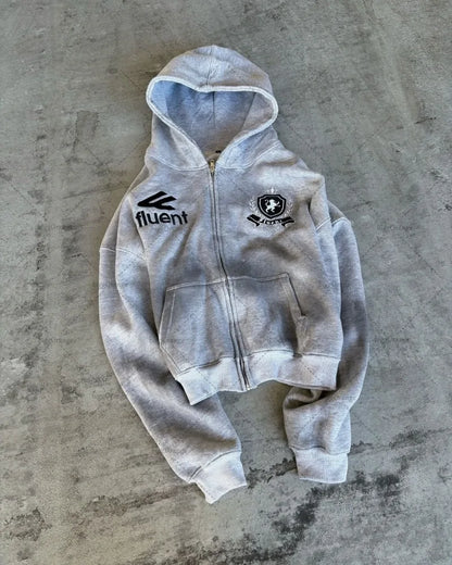 American Retro Letter Print Zipper Hoodie High Street Punk Harajuku Casual Oversized Sweatshirt Men Trendy Brand Streetwear Suit Street King Limited