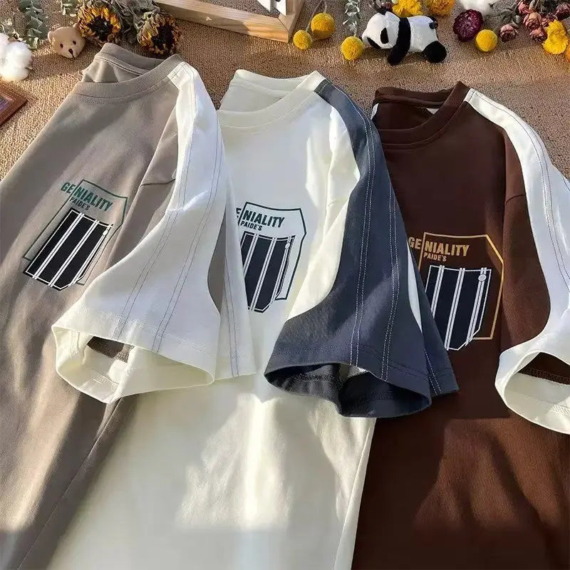 American hip-hop personality letter print round neck short sleeved summer men and women trend patchwork loose casual T-shirt top Street King Limited