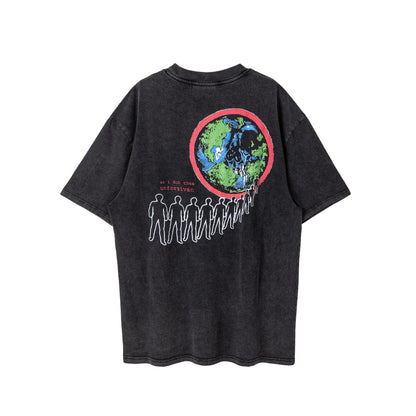 Retro Vintage Metal Rock Band T-Shirt Portrait High-Street Washed Distressed Cotton Tops T-Shirt For Summer Street King Limited