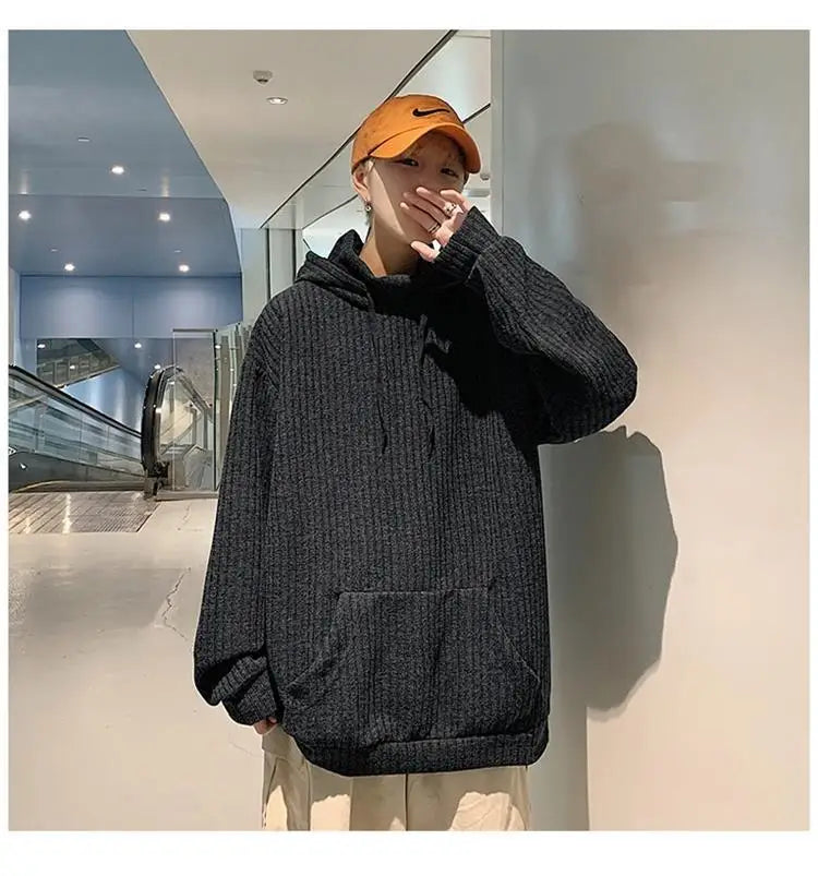 Retro knitted sweatshirt men's Japanese fashion brand ins spring and autumn hooded jacket Hong Kong style outer wear y2k top emo Street King Limited