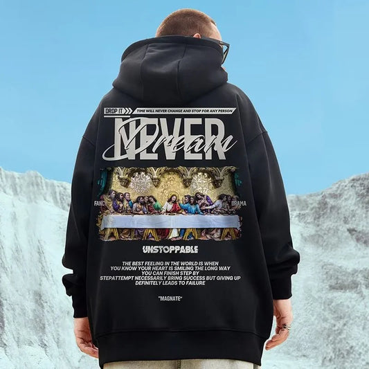 Autumn Jesus Oil Painting Graphic Print Hoodies Men Oversized Fleece Hip Hop Hooded Sweatshirt Y2K Vintage Streetwear Hoodie Street King Limited