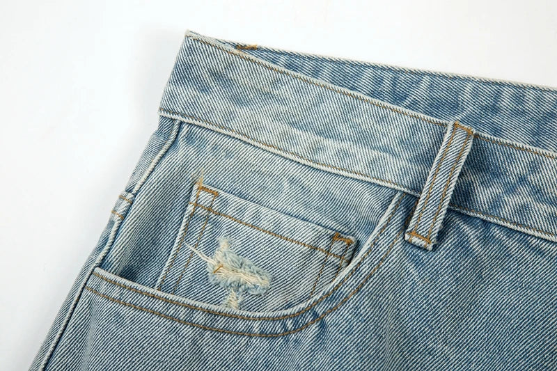 washed blue oversized torn jeans for men streetwear hip hop large destroyed wide leg jeans baggy straight ripped denim pants unique jeans style 4423