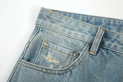 washed blue oversized torn jeans for men streetwear hip hop large destroyed wide leg jeans baggy straight ripped denim pants unique jeans style 4423