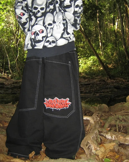 hip hop rock street baggy jeans y2k oversized pocket letter embroidery wexwear men women fashion retro high waist wide leg pants unique jeans style 4330