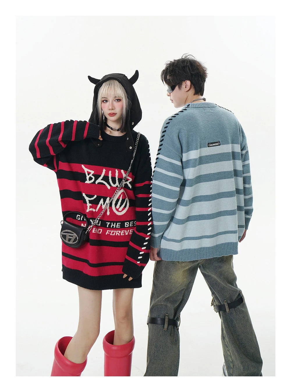 Men Striped Sweater Letter Graphic Loose Knitwear Jumper Pullover Sweaters Harajuku Hip Hop Streetwear Knitted Sweater Street King Limited