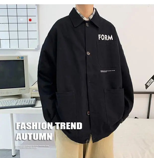 retro japanese workwear vintage style jacket mens spring and autumn korean version trendy handsome loose handsome jacket tops unique default style 4907