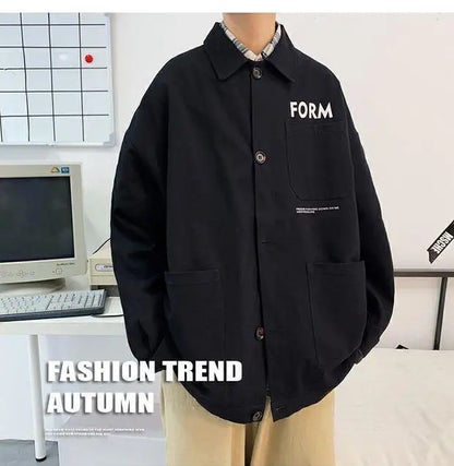 retro japanese workwear vintage style jacket mens spring and autumn korean version trendy handsome loose handsome jacket tops unique default style 4907