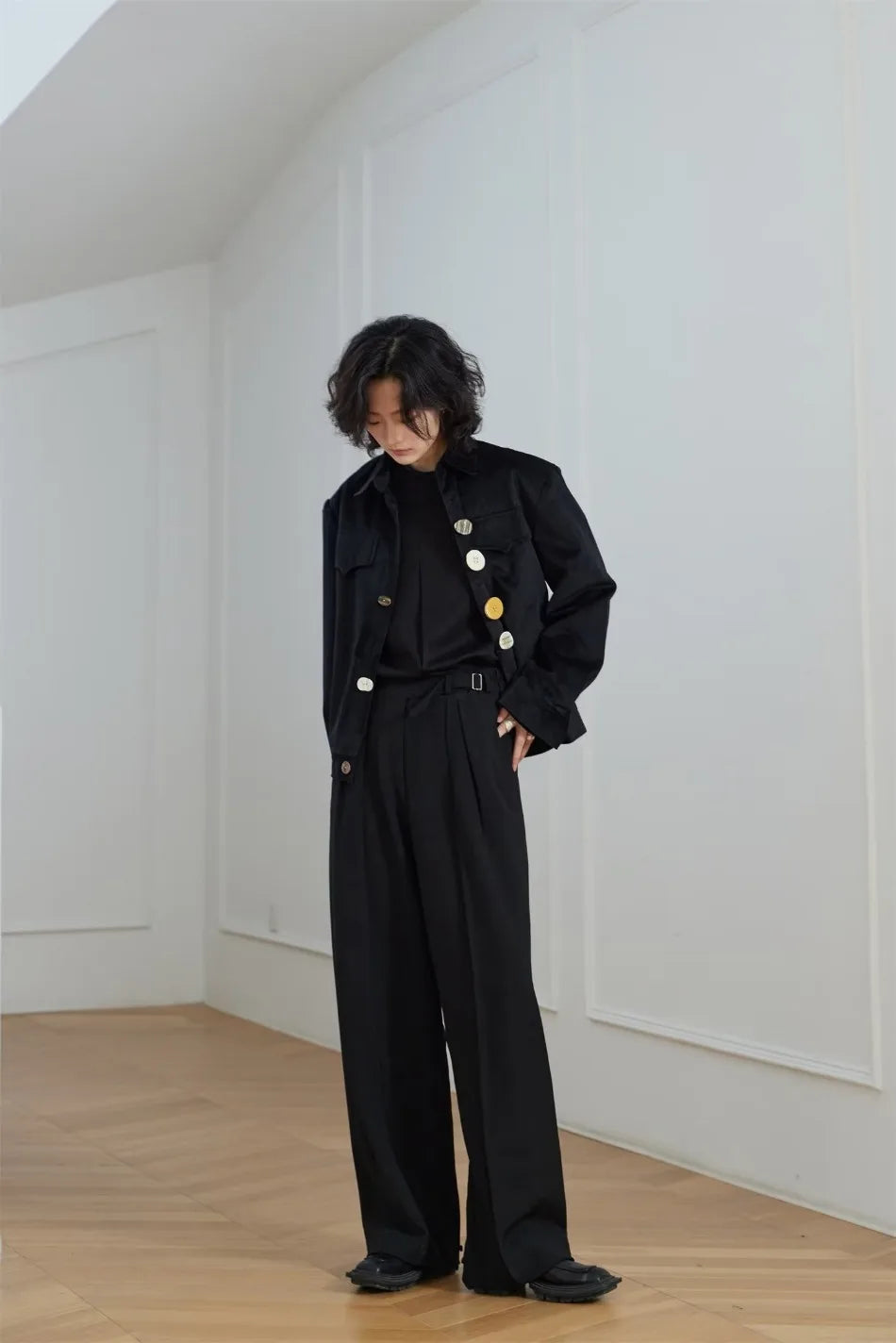 2024 new harajuku mens jacket multi button irregular black fashionable coats multiple pockets loose couple trend outwear y2k unique default style 3591