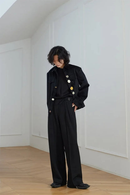 2024 new harajuku mens jacket multi button irregular black fashionable coats multiple pockets loose couple trend outwear y2k unique default style 3591