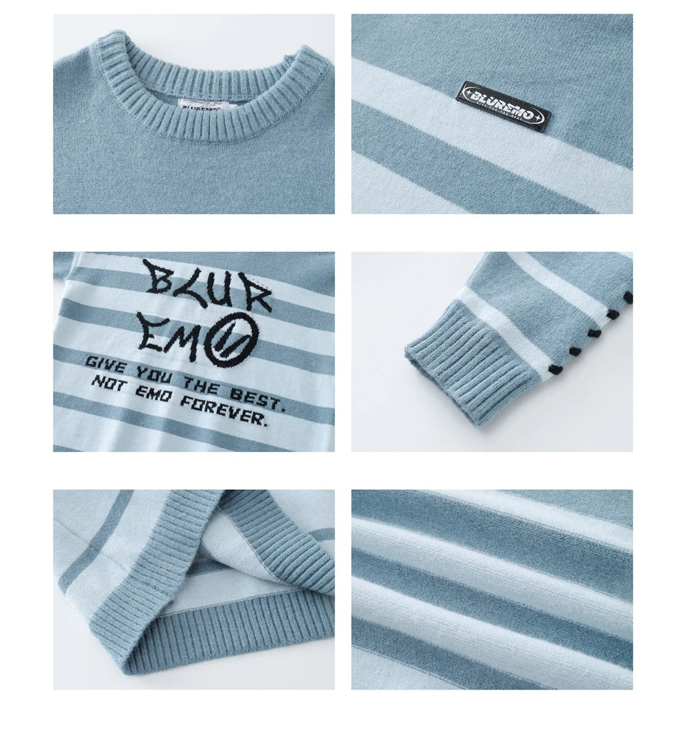 Men Striped Sweater Letter Graphic Loose Knitwear Jumper Pullover Sweaters Harajuku Hip Hop Streetwear Knitted Sweater Street King Limited
