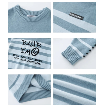Men Striped Sweater Letter Graphic Loose Knitwear Jumper Pullover Sweaters Harajuku Hip Hop Streetwear Knitted Sweater Street King Limited