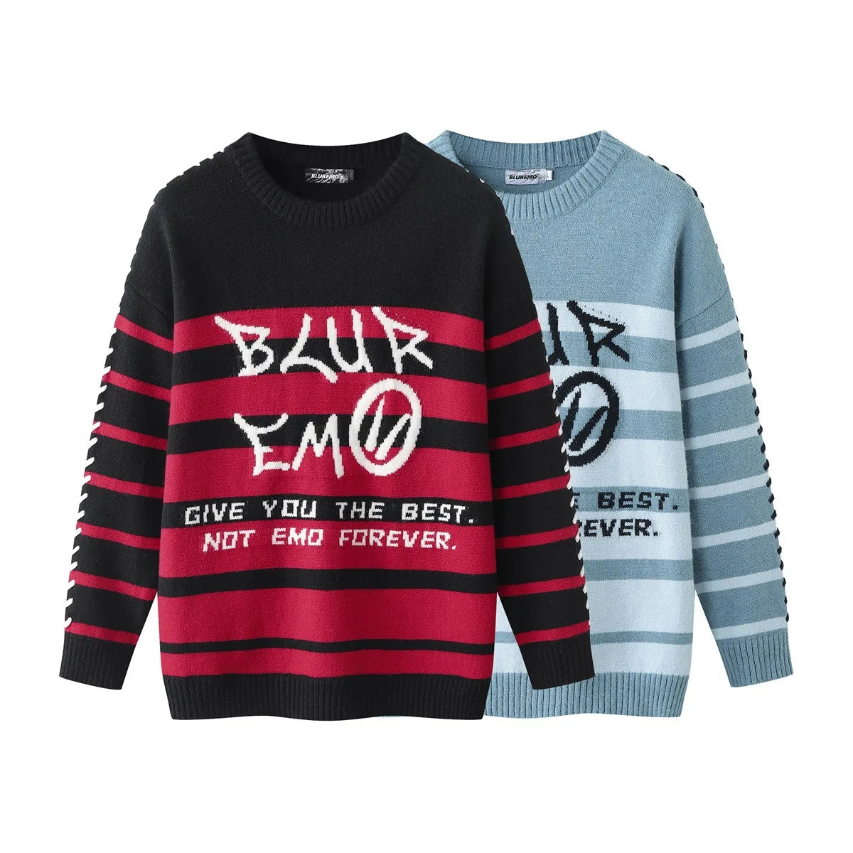 Men Striped Sweater Letter Graphic Loose Knitwear Jumper Pullover Sweaters Harajuku Hip Hop Streetwear Knitted Sweater Street King Limited