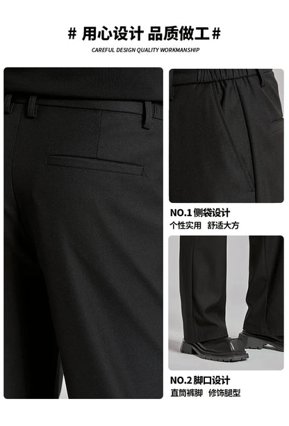 extended length edition men streetwear fashion hip hop vibe straight black pant casual business suit long pants trousers unique default style 1642
