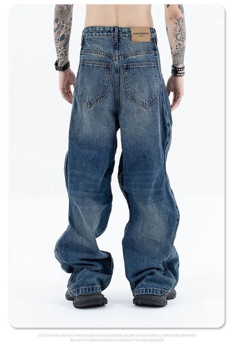 2024 autumn and winter new wave pants wash do old outline jeans unique jeans style 4801