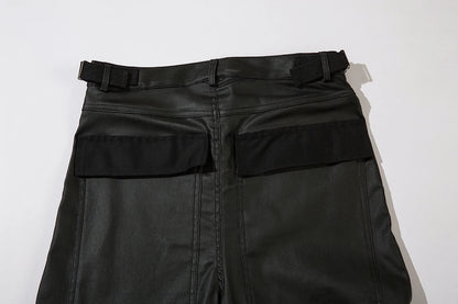 high street striped pu leather cargo pants mens harajuku straight ropa hombre loose overalls oversized casual trousers utility cargo pants