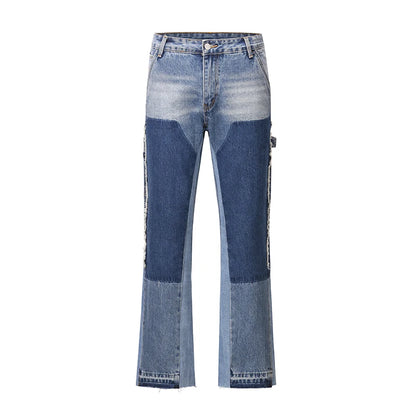 high street patchwork ripped black jeans pants for men straight retro casual sashes pockets denim trousers oversized loose jean unique jeans style 2825