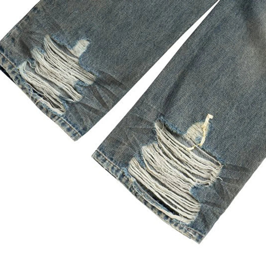 vintage men jeans blue baggy denim pants dirty washed retro loose straight jeans trousers denim street jeans