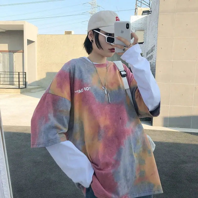 Summer national trend hip-hop tie-dye short-sleevedstyle Korean version ins loose couple's five-point half-sleeved T-shirt top Street King Limited