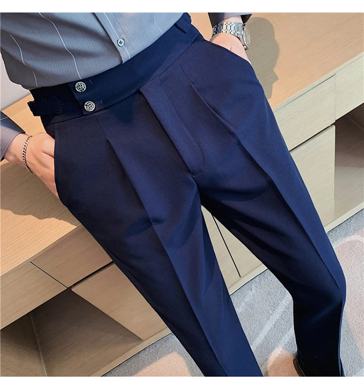 2024 High Quality Business Casual Draped High-waist Trousers Men Solid Color Formal Pants Male Formal Office Social Suit Pants Street King Limited