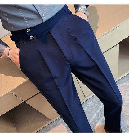 2024 High Quality Business Casual Draped High-waist Trousers Men Solid Color Formal Pants Male Formal Office Social Suit Pants Street King Limited