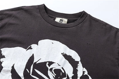 Vintage 90s Old School Style Sunfade Rose Cracking Washed Old Streetwear Printed T-shirt For Men Street King Limited