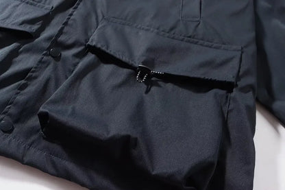 japanese spring jacket mens single breasted stand collar harajuku unisex coats solid big pocket drawstring casual men outwear unique default style 1897