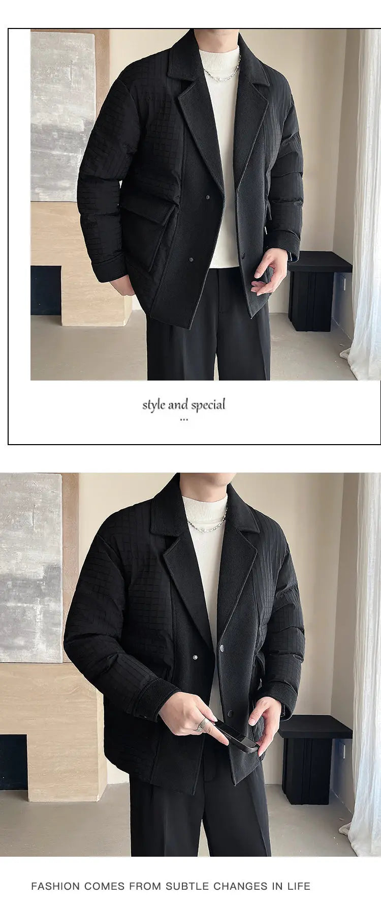 winter splice wool suit collar padded cotton jacket men business casual fashion loose thick warm parkas jacket coat outerwear unique default style 1506