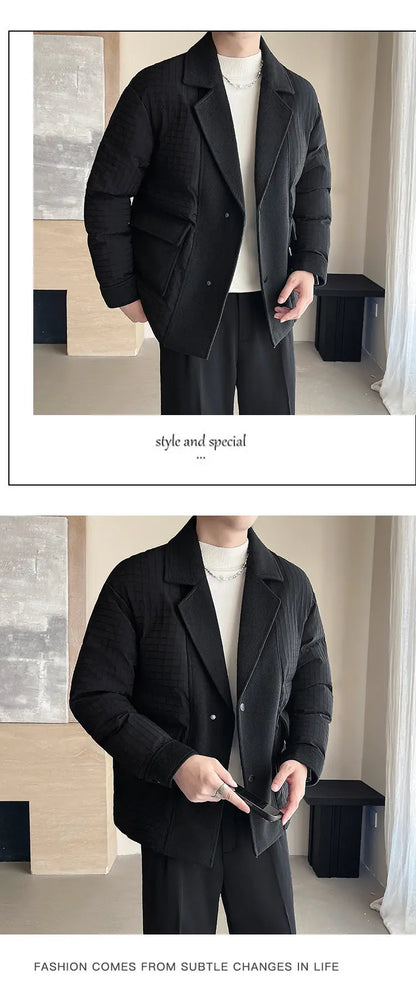 winter splice wool suit collar padded cotton jacket men business casual fashion loose thick warm parkas jacket coat outerwear unique default style 1506